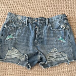 7 For All Mankind Blue Distressed Jean Shorts